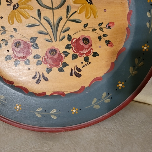 VTG Painted Colorful Folk Art Wood Wooden Centerpiece Wall Decor Floral Signed - Picture 5 of 6